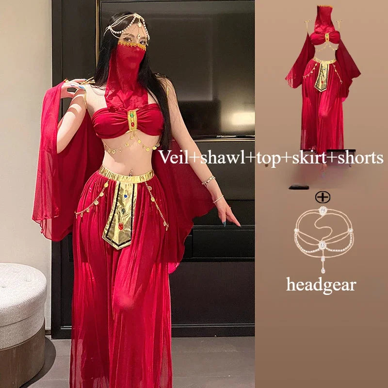 Belly Dance Costume Women's Sexy Arabian Princess Costume Fancy Indian Dance Embroider Bollywoods Jasmine Dress Egyptian Queen