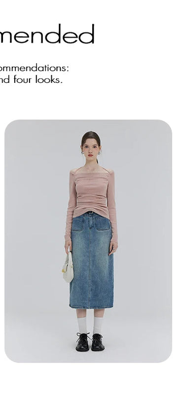 EGGKA Autumn One-shoulder Halter Neck Knitted Tops Women Slim Designer T-Shirts Slash Neck Long Sleeve Tops Korean Fashion Tees SS69