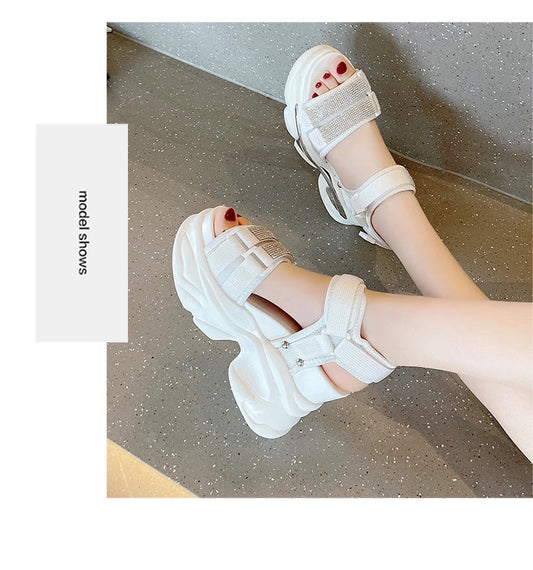 Summer High Platform Women Sandals Buckle 10CM Wedges Bling Shoes Fashion 2023 Outside Chunky Sandals Beach Casual Slides Woman SS69