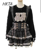 Original Japanese Mines Lolita Strap Skirts Women High Waist and Thin Frilly Pleated Skirt College Style Liz Girl Plaid Skirt