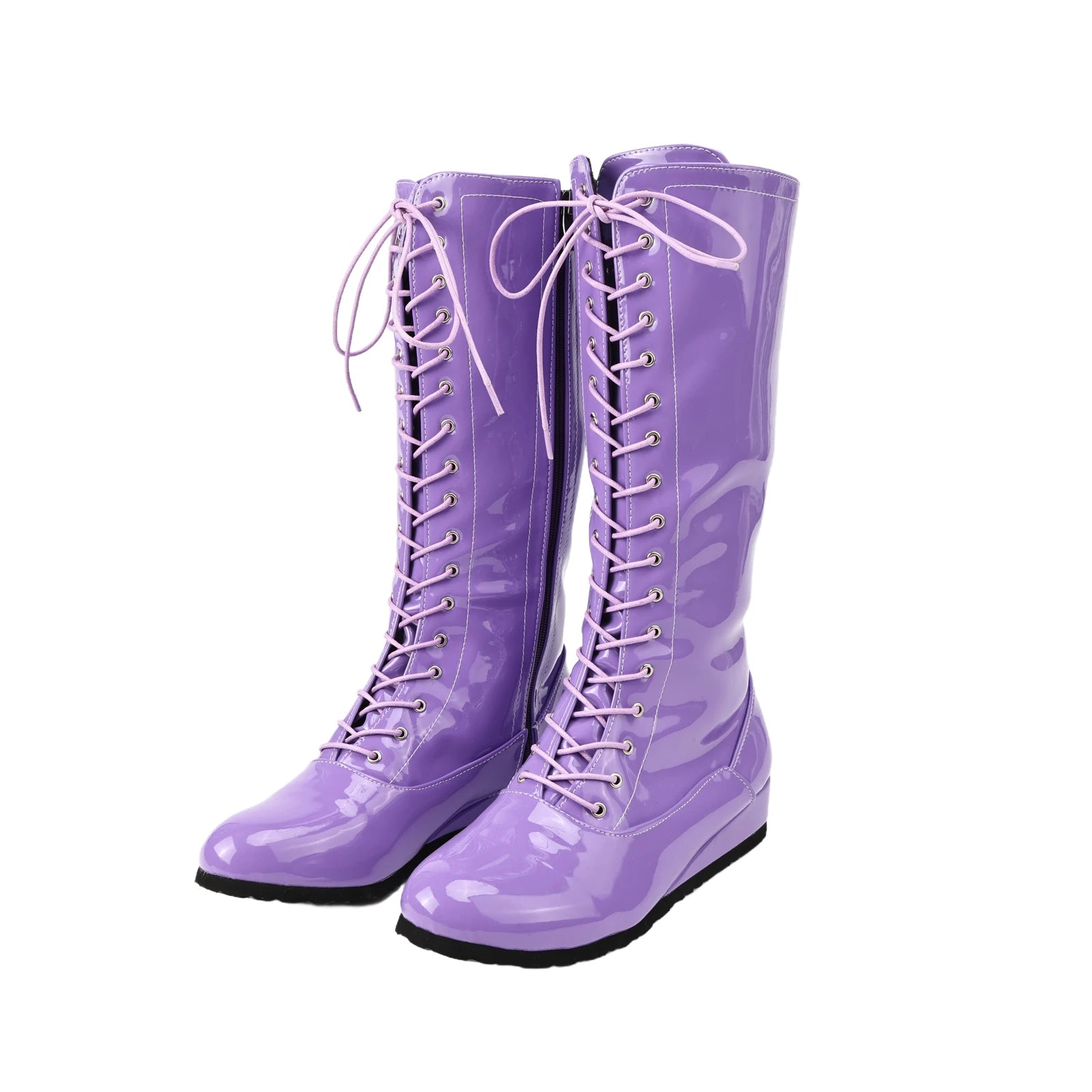Wrestling Cosplay Boots For Men Multi Colored Shiny Leather Boxing Boots Lace Up Boots Motorcycle Boots Halloween Cosplay Props