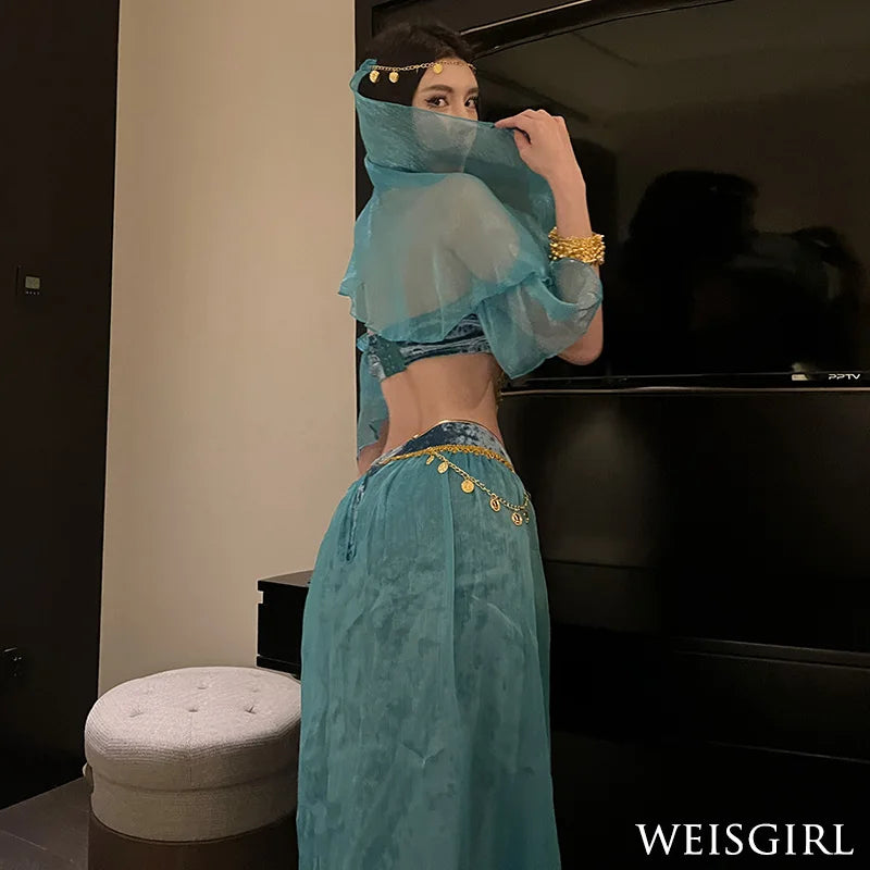 Belly Dance Costume Women's Sexy Arabian Princess Costume Fancy Indian Dance Embroider Bollywoods Jasmine Dress Egyptian Queen