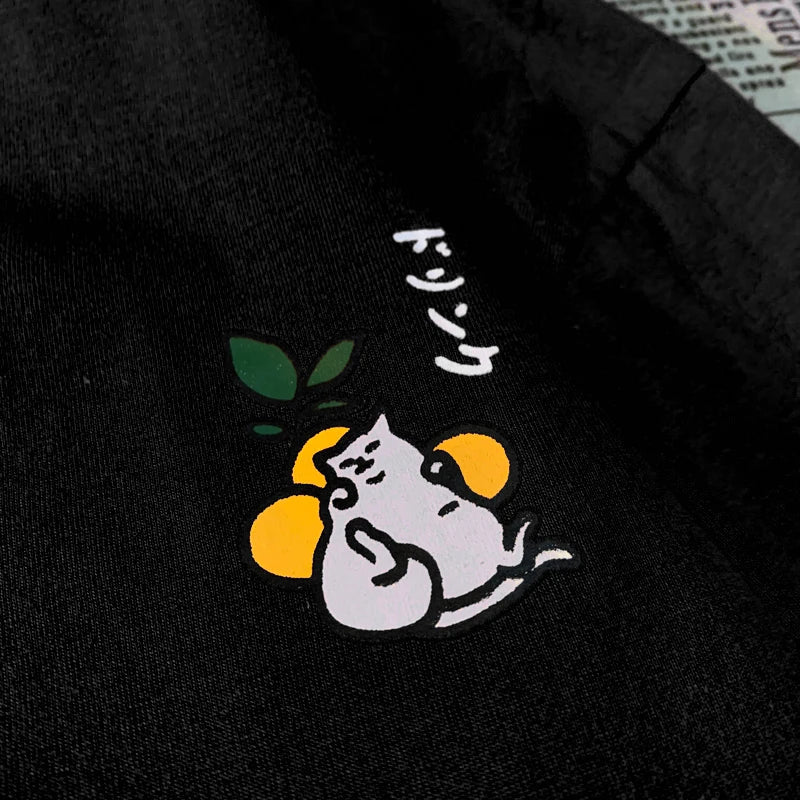 Cute Japanese Cat Print Oversized T-shirt Women Men Short Sleeve Loose Casual Tee Shirt Streetwear Tops Cotton Harajuku Clothing SS69