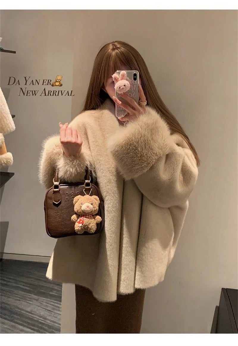 2026 Imported Velvet Mink Fur Coat With Mink Fur Collar,Temperament  Medium Length Fur Jacket Women