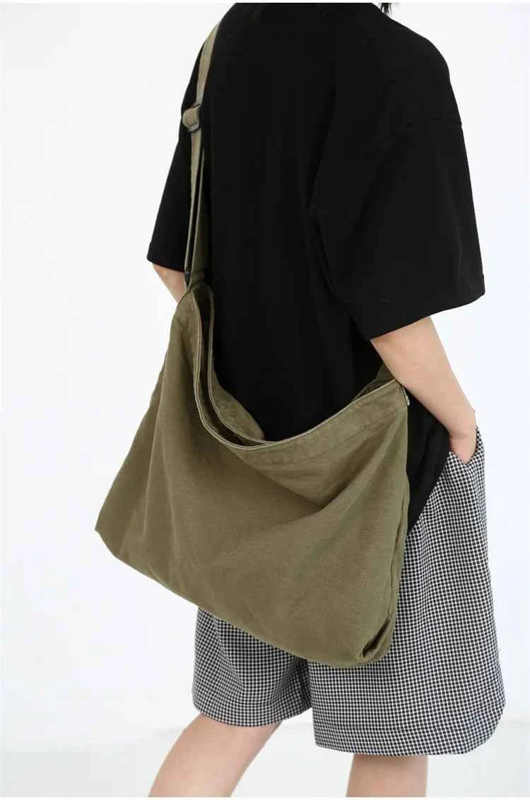 Simple Shoulder Bags Men Solid Cleanfit Unisex Bolsos Vintage Thicken Autumn Japanese Harajuku Canvas Large Capacity Handbags