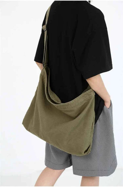 Simple Shoulder Bags Men Solid Cleanfit Unisex Bolsos Vintage Thicken Autumn Japanese Harajuku Canvas Large Capacity Handbags