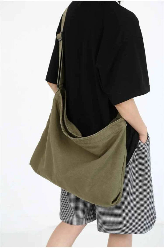 Simple Shoulder Bags Men Solid Cleanfit Unisex Bolsos Vintage Thicken Autumn Japanese Harajuku Canvas Large Capacity Handbags