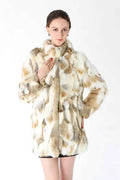 TONFUR Women's Real Rabbit Fur Coat Mandarin Collar Long Winter Jacket