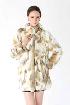 TONFUR Women's Real Rabbit Fur Coat Mandarin Collar Long Winter Jacket