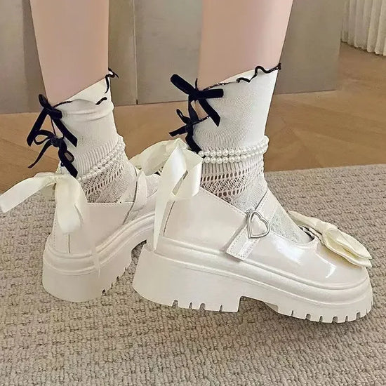 Women's Casual Shoes New Kawaii Pearl Chain Mary Jane Women's Shoes Fashion Versatile Lolita Loafers Outdoor Sandals 여성화 로레타 - SS69