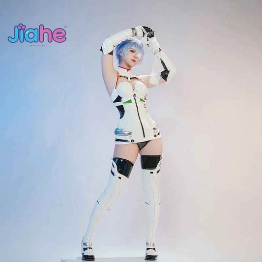 Ayanami Rei Cosplay Costume Ainme EVA Women's sexy white leather jumpsuit shoulder armor prop wig Halloween carnival uniform