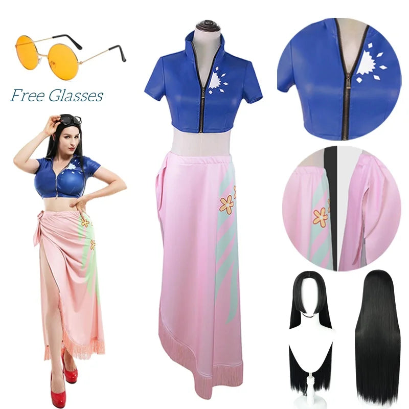 Nico Robin Cosplay Costume Top and Wrap Skirfor Women One Piece Anime Nico Robin Outfit Dress SS69