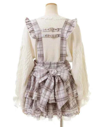 Original Japanese Mines Lolita Strap Skirts Women High Waist and Thin Frilly Pleated Skirt College Style Liz Girl Plaid Skirt