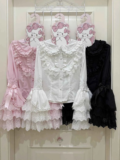 Women's Pink Lolita Dress Cape Set New Spring Women's Sweet Girl Lace Princess Jsk Cake Dress Fairy Suspender Dress Shirt Outfit