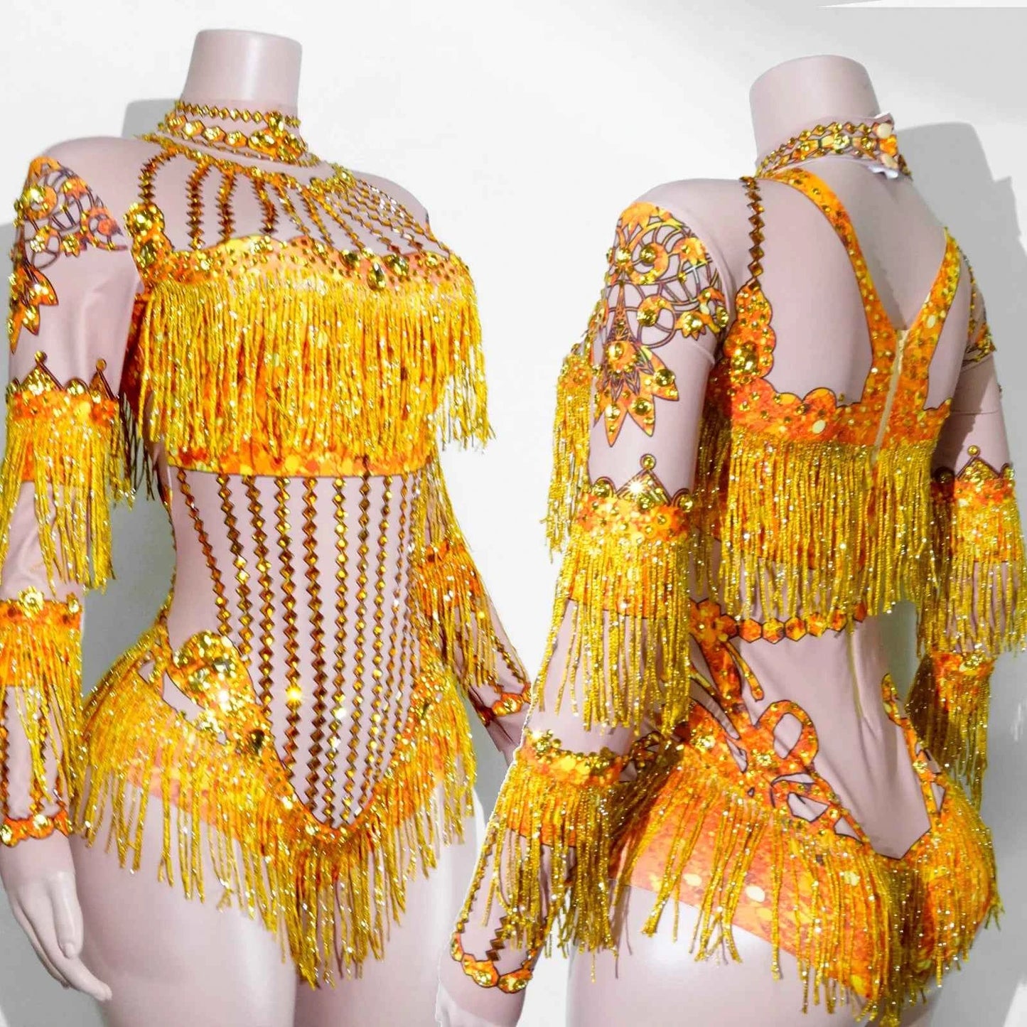 Custom rhinestones bodysuit tassels women Celebrate stage Team pole dance club party fashion leotard clothing