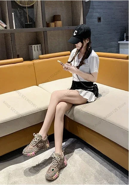Women's Casual Sneakers Fashion Luxury Rhinestone Ladies Shoes 2024 New Outdoor Platform Female Sports Shoes Vulcanized Shoes SS69