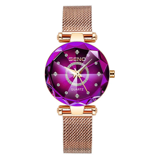 SENO Ocean Star Women Crystal Watch 2024 Top Brand Luxury Rose Gold Women Bracelet Watch for Ladies Wrist Watch Relogio Feminino SS69 18.69 mesh purple