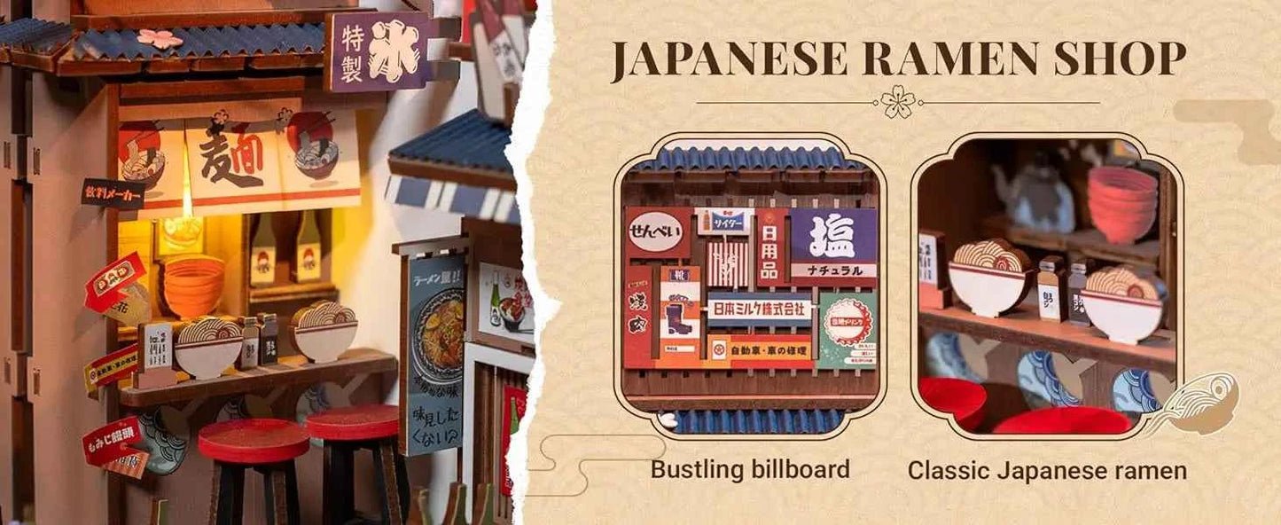 Robotime Sakura Wine Alley DIY Booknook with Lights DIY Miniature Dolls House Kit 3D Wooden Puzzle Bookend Bookshelf Decor Gift