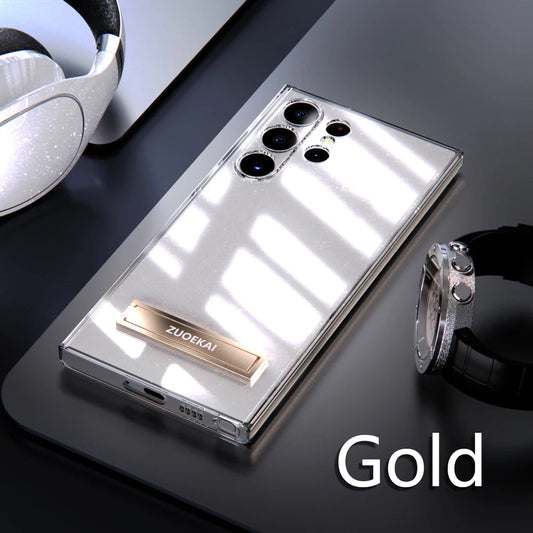 For Samsung Galaxy S25 S24 S23 S22 Ultra Transparent Kickstand Case with Bracket Standing Transverse Protective Clear Soft Cases SS69 8.69 Gold / For S23