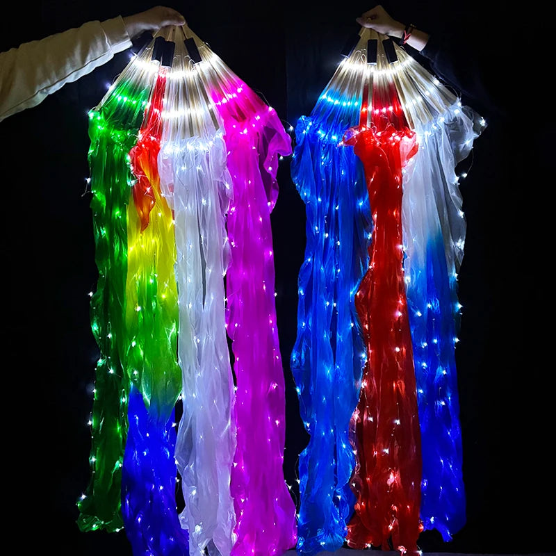 150cm Long Silk Veil Fan With LED Light Bamboo Silk Fan Practice and Stage Performance Dance Costumes Belly Dance Accessories SS69