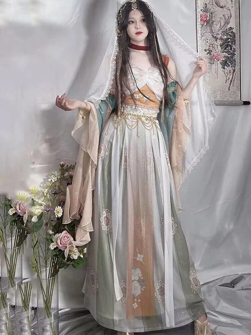 Ancient Chinese Hanfu Dress Women Halloween Princess Loulan Dunhuang Feitian Cosplay Costume Dance Dress Party Outfit Hanfu Sets SS69