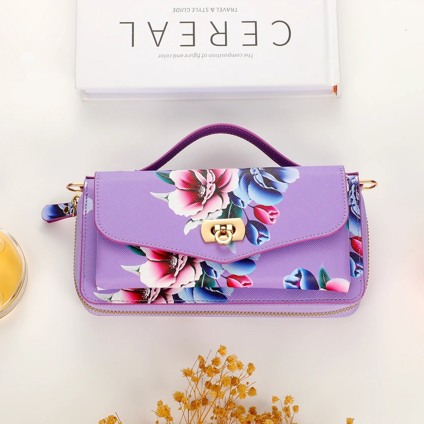 Phone Case Smartphone Android Cases Samsung Galaxy S25 Ultra Accessories Magsafe Wallet Luxury Lanyard Leather Zipper Flower Bag SS69 41.69 PURPLE / Galaxy S23