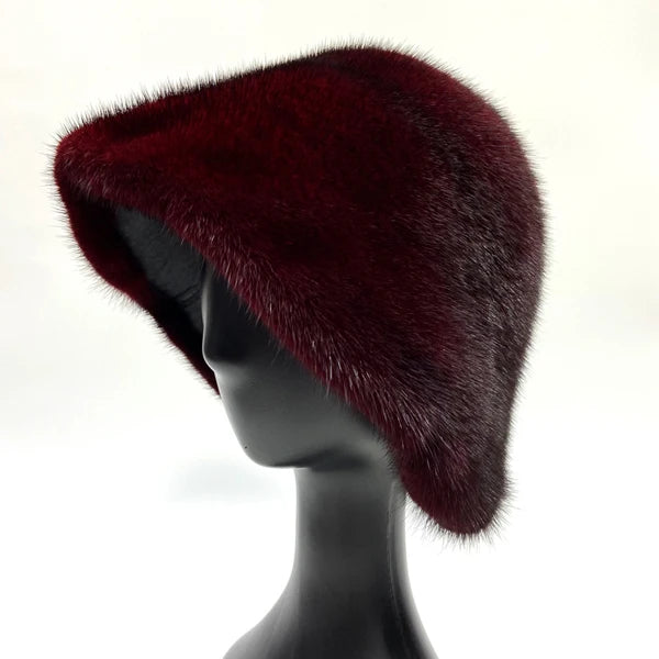 Women's Real Mink Fur Bucket Hat - Warm Winter Dome Cap