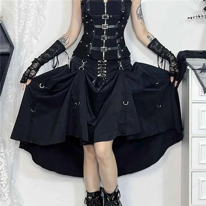 Wholesale New American Retro Irregular Skirt Hot Girl Sexy Punk Black Clothing Dark Style Women Summer Autumn Fashion Streetwear