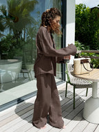 Bornladies Women's Cotton Long Sleeve Shirt & Wide Leg Pants Set