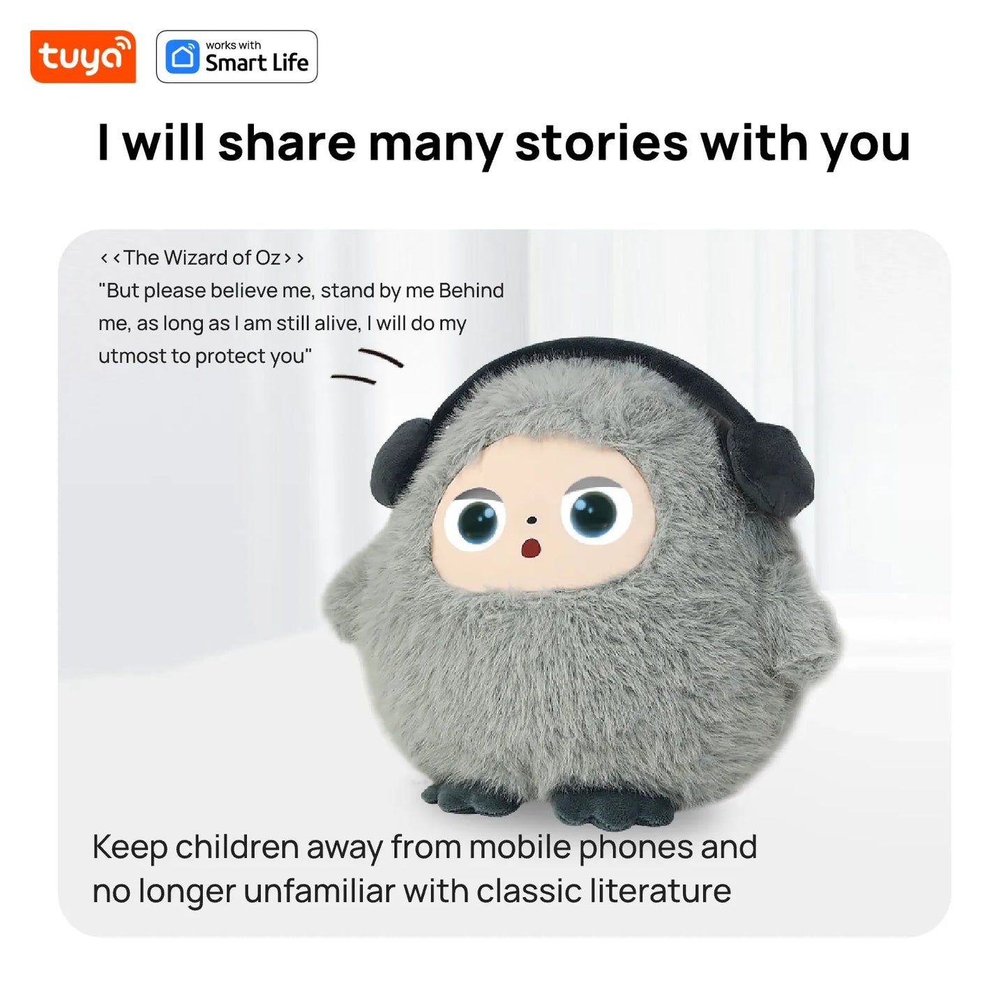 AI Plush Toy W/Smart Voice&LED Eyes,Interactive Companion for Kid/Adult‌Gift-ReadyRechargeable E-Pet open up fun life W/Tuya App