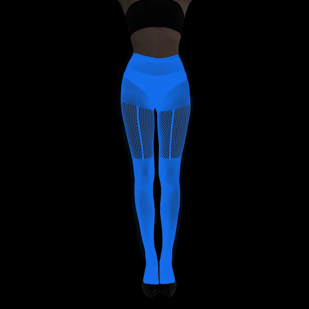 Women Glow in The Dark Fishnet Tight Rose Pattern Fishnet Tights Luminous Fishnet Halloween Party Festive Dress Up SS69