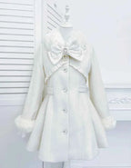 Japanese Mass-Produced Long Wool Collar Coat 20% Wool Waist-Cinching Sweet Girl Long Sleeve Slim Fit Elegant Lolita Woolen Coat