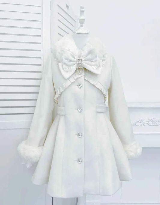 Japanese Mass-Produced Long Wool Collar Coat 20% Wool Waist-Cinching Sweet Girl Long Sleeve Slim Fit Elegant Lolita Woolen Coat