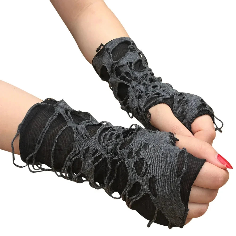 Unisex Gothic Black Gloves Fingerless Long Glove For Women Men Sexy Festival Gloves Mittens Clubwear Dance Cosplay Accessories SS69
