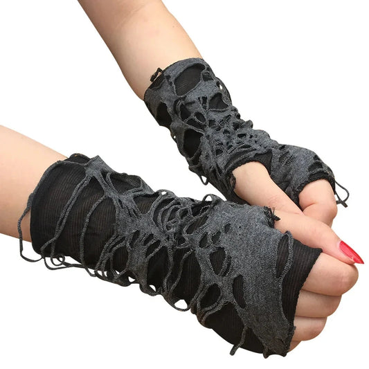 Unisex Gothic Black Gloves Fingerless Long Glove For Women Men Sexy Festival Gloves Mittens Clubwear Dance Cosplay Accessories SS69