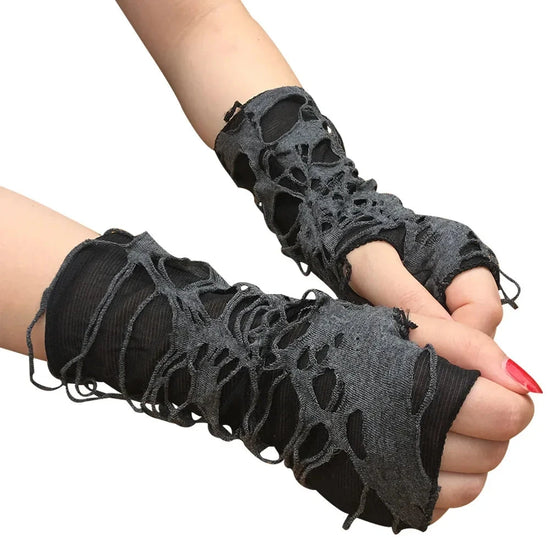 Unisex Gothic Black Gloves Fingerless Long Glove For Women Men Sexy Festival Gloves Mittens Clubwear Dance Cosplay Accessories SS69