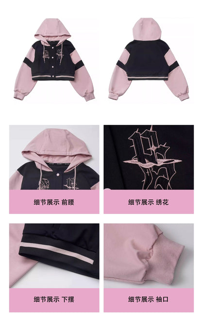 Pink and Black Splicing Color Hooded Baseball Jacket Casual Pant Sets 2025 Spring and Autumn Sweet Cool Girl Students Outfits SS69
