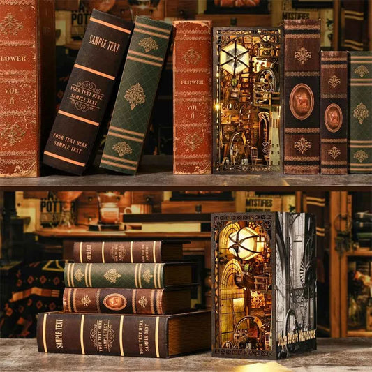 Book Nook Kit Maker's Workshop DIY Wooden Puzzle Balloon Studio Ship Bookshelf Dollhouse Model Bookend Building Home Deco