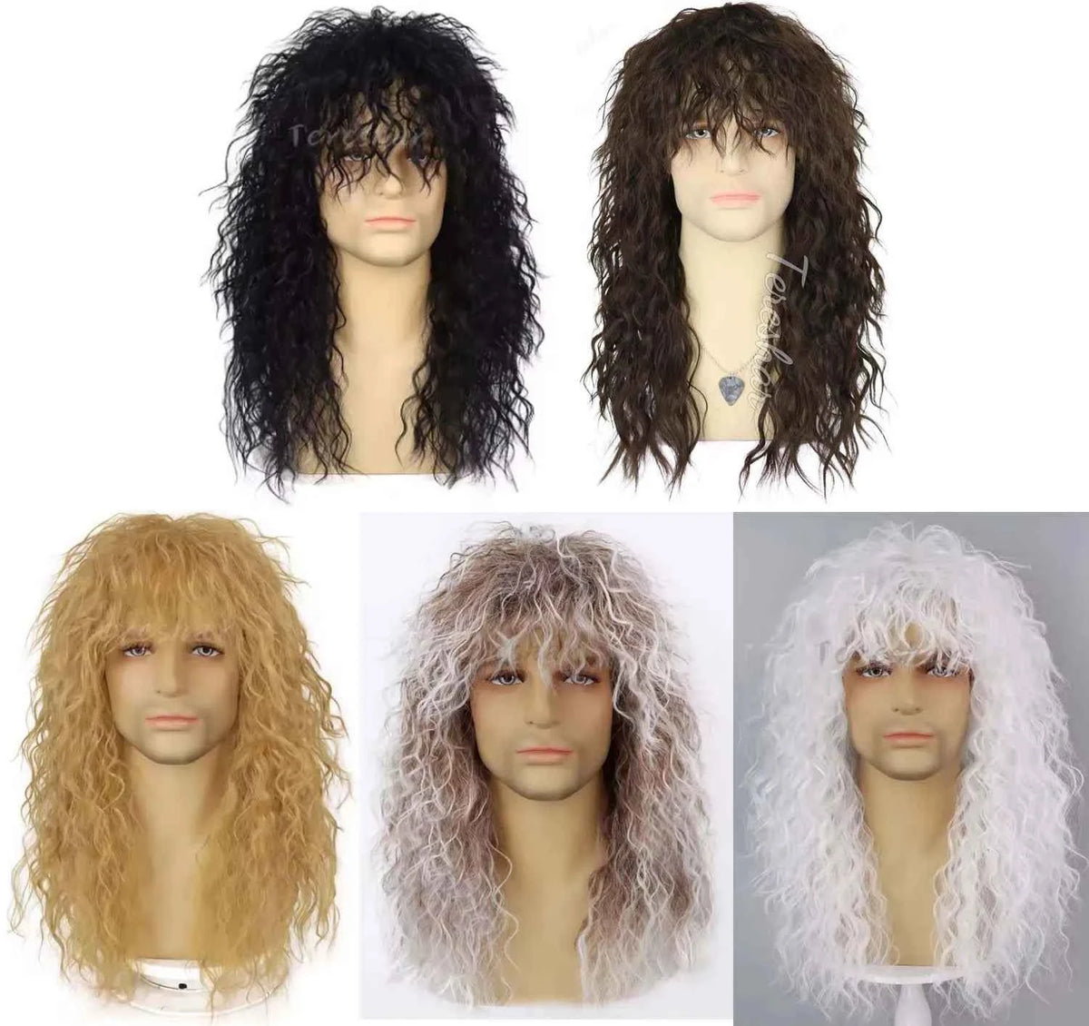 Synthetic Men’s 80s Brown Mullet Wigs Male Hair Punk Metal Rocker Wig,Eddie Costume Wig for Halloween Party Use,Multi-colore wig