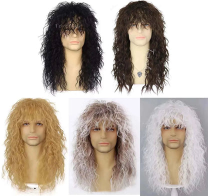 Synthetic Men’s 80s Brown Mullet Wigs Male Hair Punk Metal Rocker Wig,Eddie Costume Wig for Halloween Party Use,Multi-colore wig