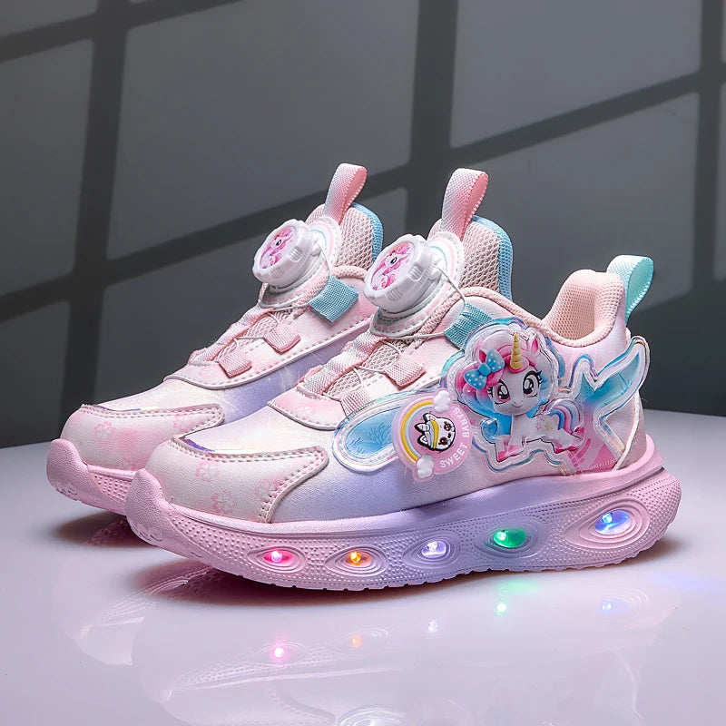 Disney Children's Luminous LED Sneakers Cartoon Pony Outdoor Shoes Girls' Cute Night Light Shoes Mesh Breathable on-slip Shoes