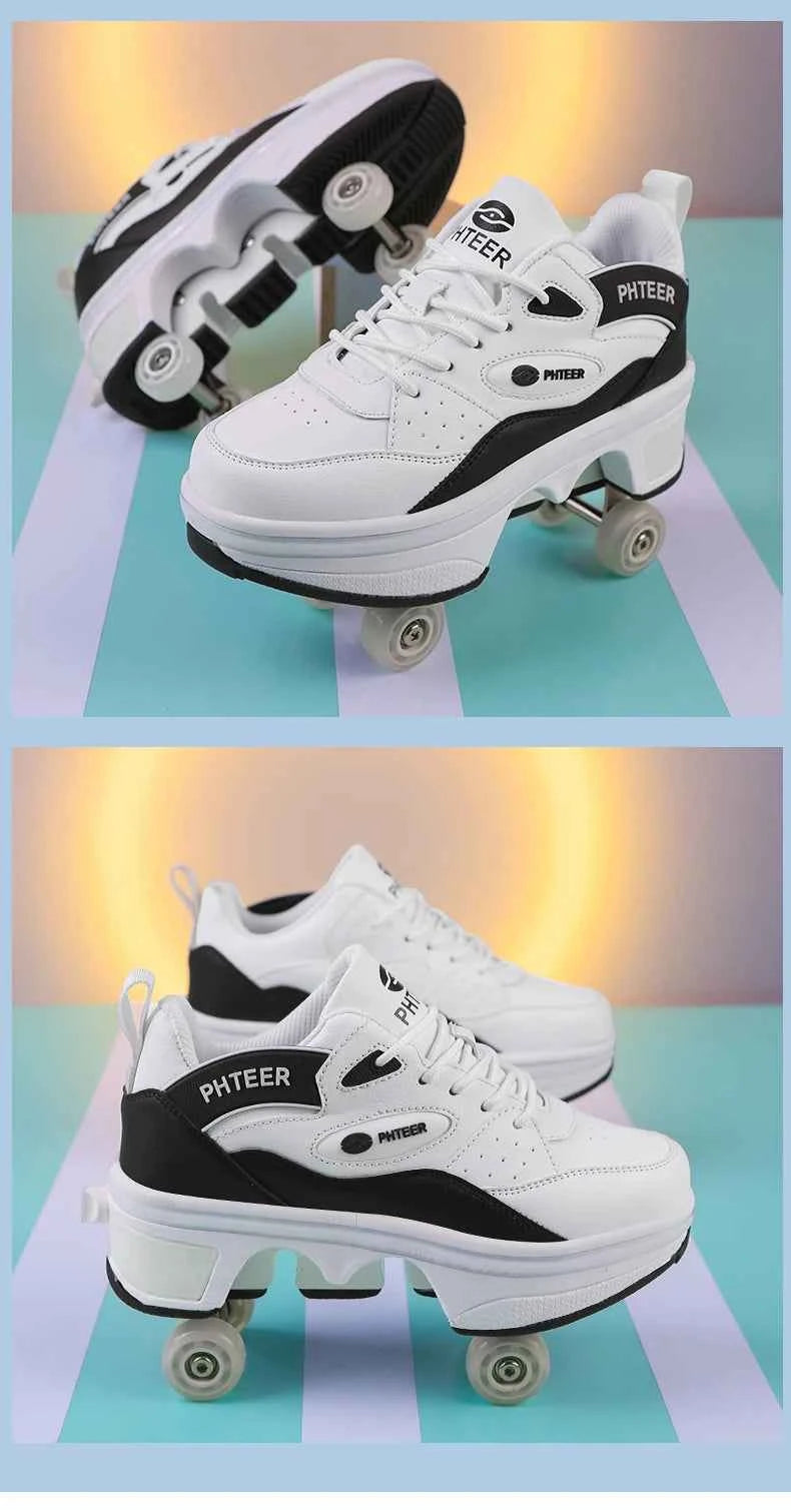 Deformation Shoes Roller Sneakers With 4 Wheels Skates Adult Kids Runaway Parkour Wheels Shoes For Women Men Youth Sport Shoes