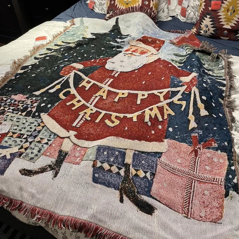 Santa Claus Christmas Throw Blanket 130x155cm Polyester Cotton Blend