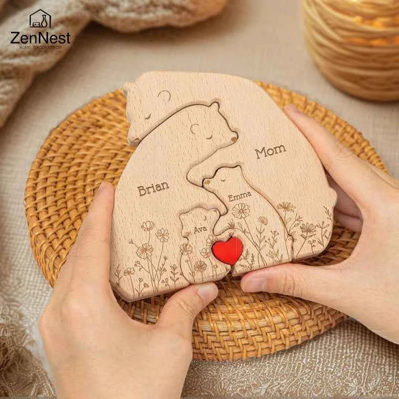Artistic Wooden Puzzles, Little Bear Family Personalized Name Puzzles, Thanksgiving Christmas Gifts, Home Tabletop Decorations