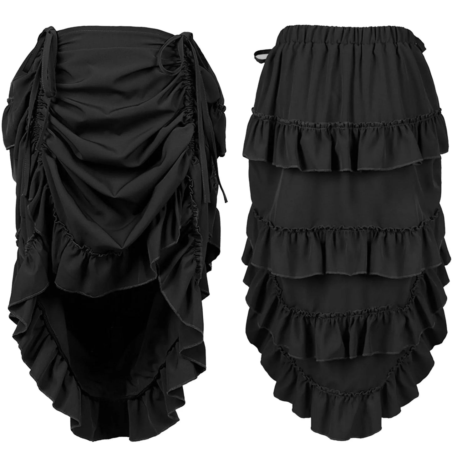 Medieval Victorian Punk Vintage Skirts For Women Gothic Steampunk Midi Skirt Ruffle Hem High Waist Pleated Skirt Cosplay Costume SS69 32.69 Black / XXL / CHINA