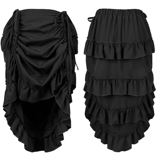 Medieval Victorian Punk Vintage Skirts For Women Gothic Steampunk Midi Skirt Ruffle Hem High Waist Pleated Skirt Cosplay Costume SS69 32.69 Black / XXL / CHINA