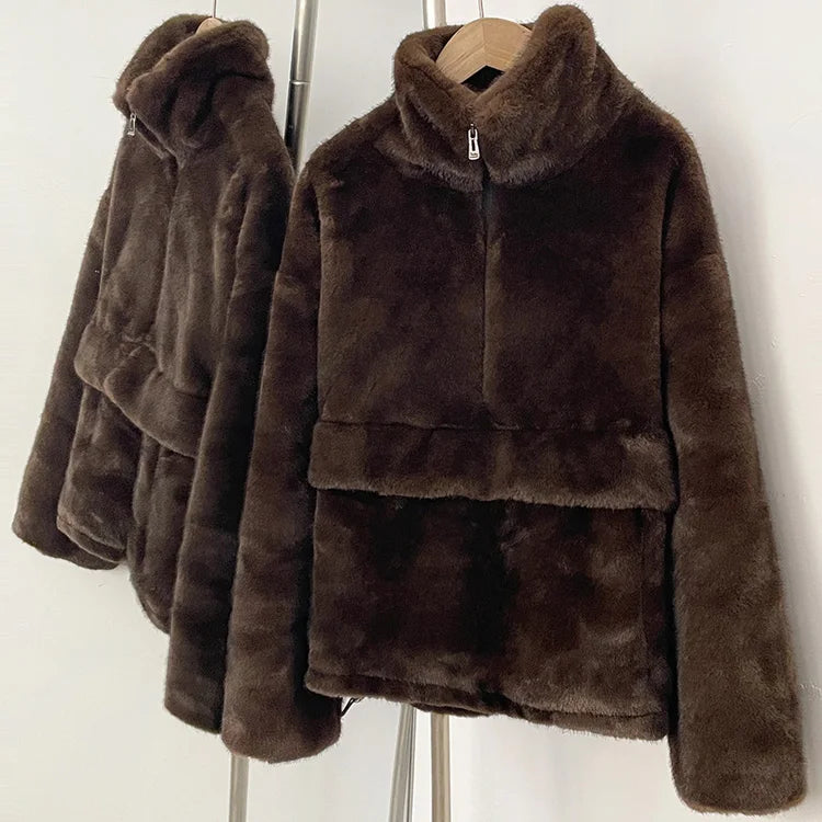 Mueyeruho Women's Faux Mink Fur Sweatshirt - Warm Brown Pullover