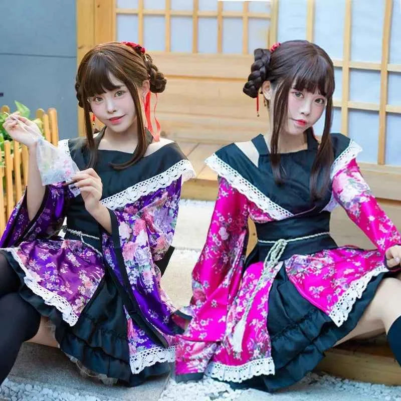 Japanese Kimono Anime Geisha Dancer Performance Costume 2024 Printed Pink Japanese Dress Traditional Dyed Dance Costume