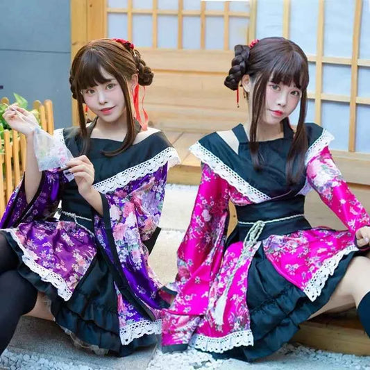 Japanese Kimono Anime Geisha Dancer Performance Costume 2024 Printed Pink Japanese Dress Traditional Dyed Dance Costume