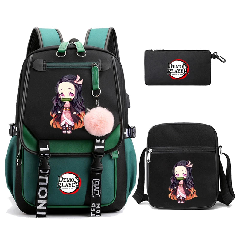 3Pcs Kamado Nezuko Demon Slayer Backpacks Set for Girls Anime School Bag Teenager Student Canvas Laptop Back Pack Women Rucksack SS69 51.69 4990741